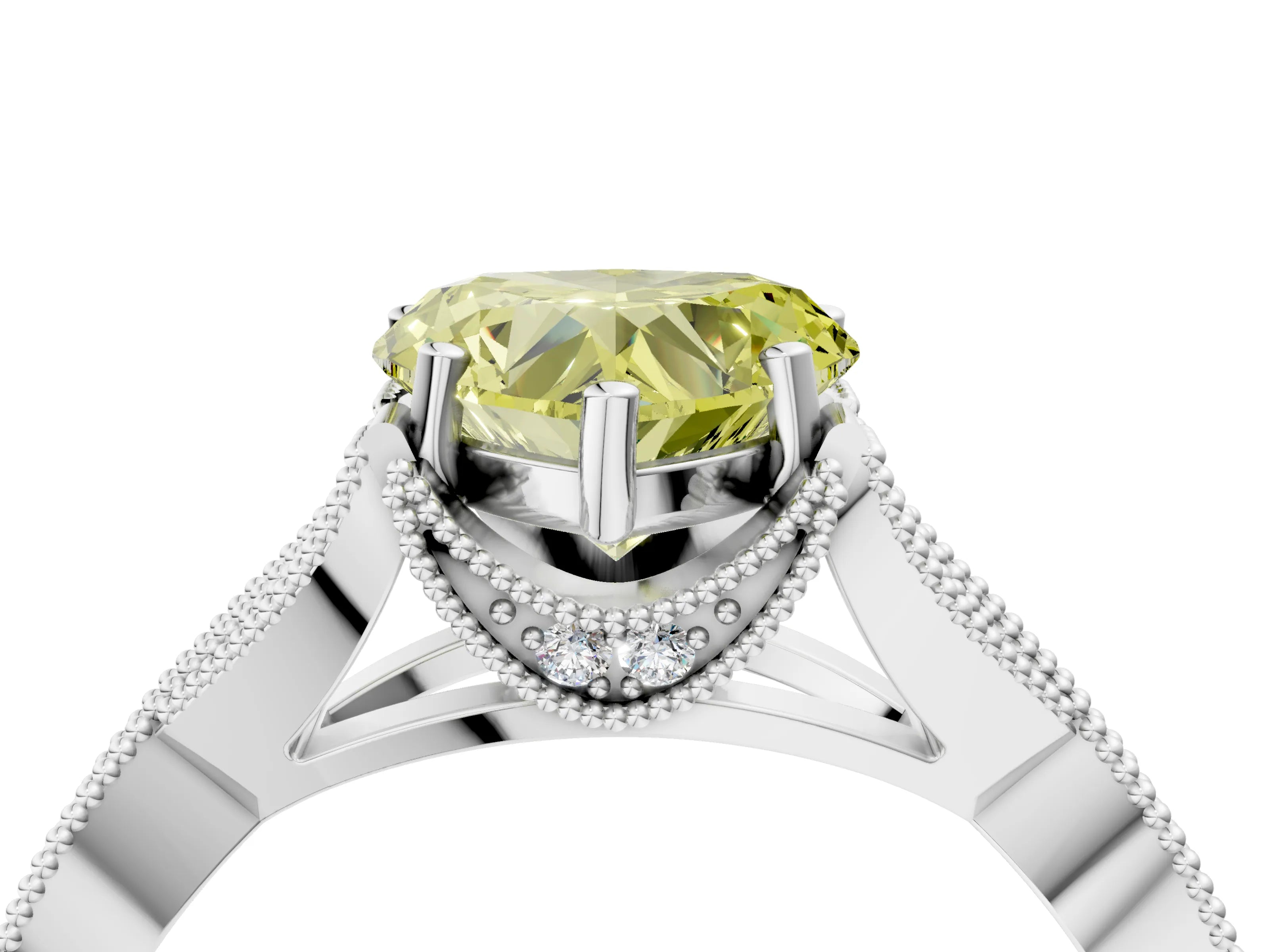 White gold Fancy Yellow Heart Cut Cut Diamond Twisted Band with Milgrain Pave Setting and Four-Prong Setting_16