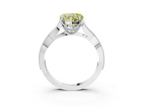White gold Fancy Yellow Heart Cut Cut Diamond Twisted Band with Milgrain Pave Setting and Four-Prong Setting_3