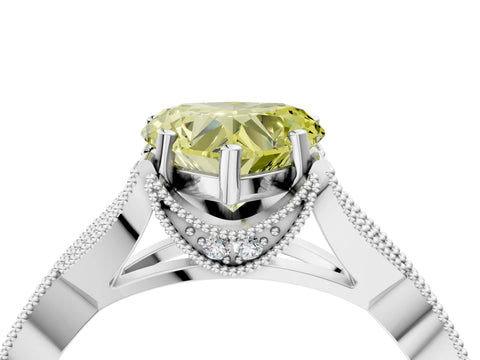 White gold Fancy Yellow Heart Cut Cut Diamond Twisted Band with Milgrain Pave Setting and Four-Prong Setting_4