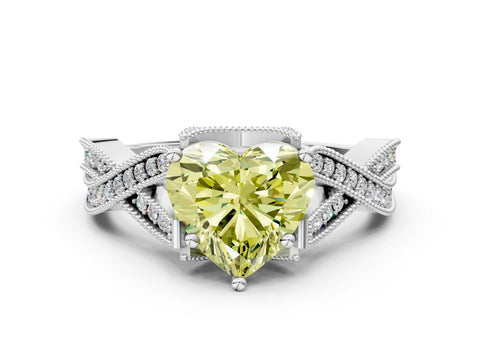 White gold Fancy Yellow Heart Cut Cut Diamond Twisted Band with Milgrain Pave Setting and Four-Prong Setting_6