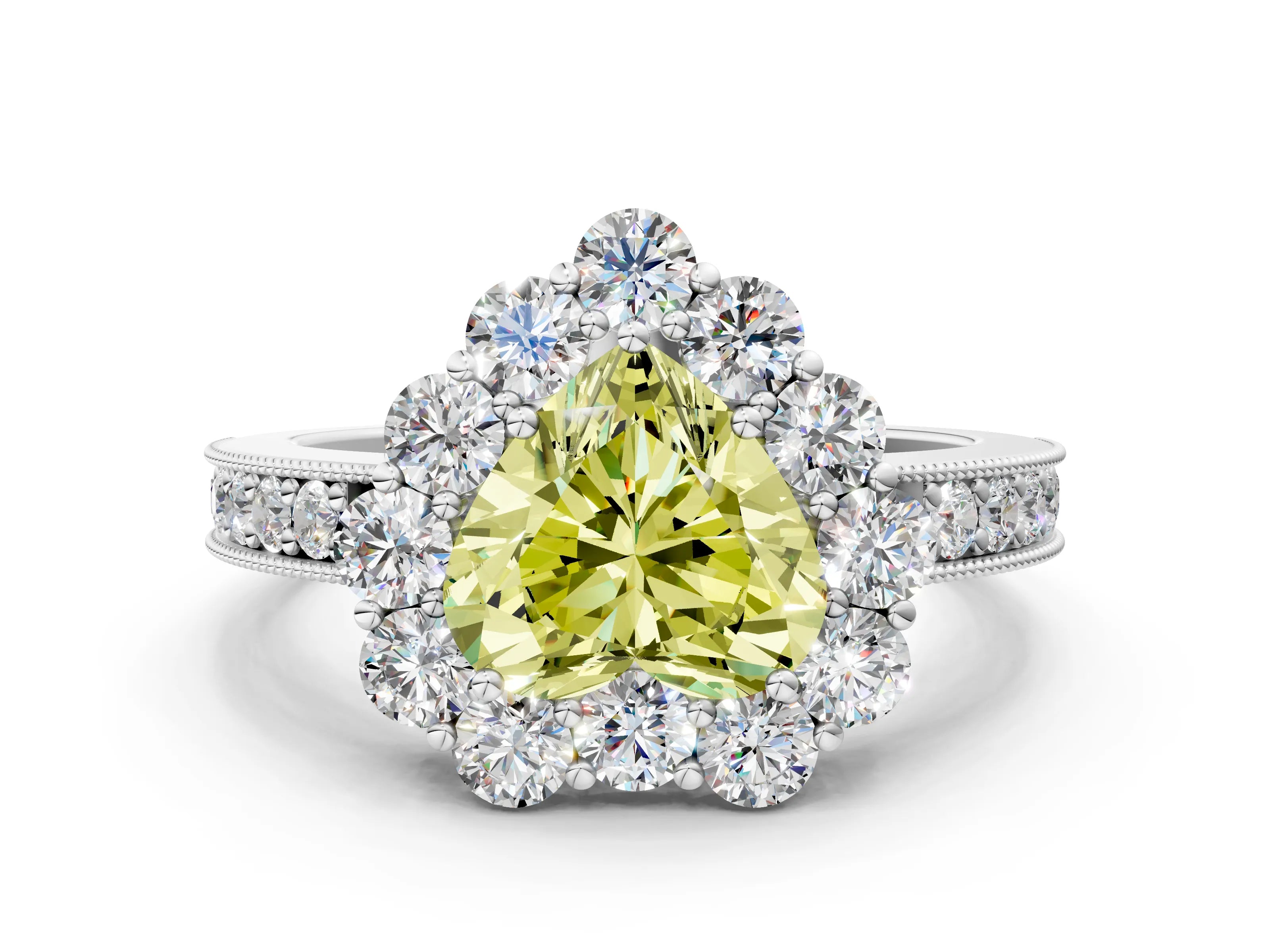 White gold Fancy Yellow Heart Cut Cut Halo Diamond Pavé Engagement Ring with Milgrain Detailing_12