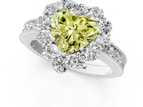 White gold Fancy Yellow Heart Cut Cut Halo Diamond Pavé Engagement Ring with Milgrain Detailing_13