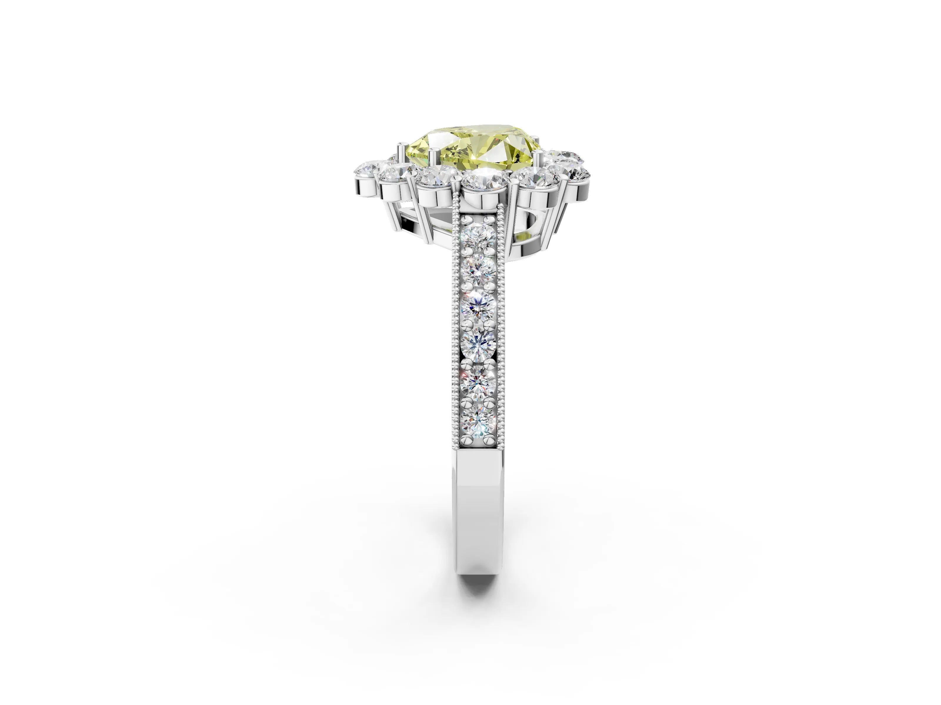 White gold Fancy Yellow Heart Cut Cut Halo Diamond Pavé Engagement Ring with Milgrain Detailing_14