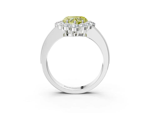 White gold Fancy Yellow Heart Cut Cut Halo Diamond Pavé Engagement Ring with Milgrain Detailing_15