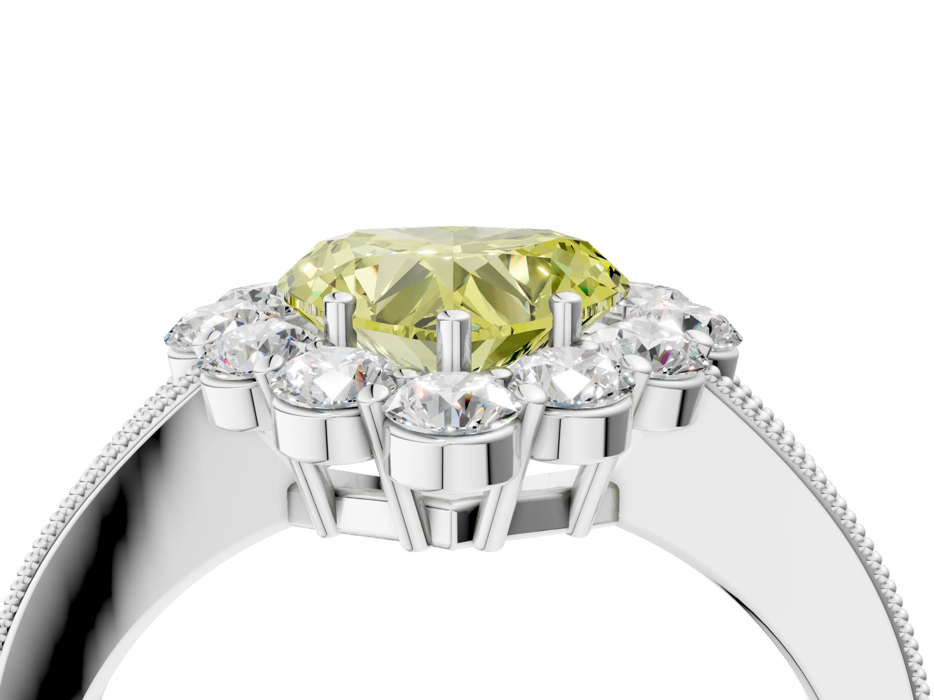 White gold Fancy Yellow Heart Cut Cut Halo Diamond Pavé Engagement Ring with Milgrain Detailing_16