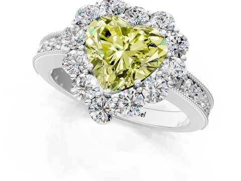 White gold Fancy Yellow Heart Cut Cut Halo Diamond Pavé Engagement Ring with Milgrain Detailing_1