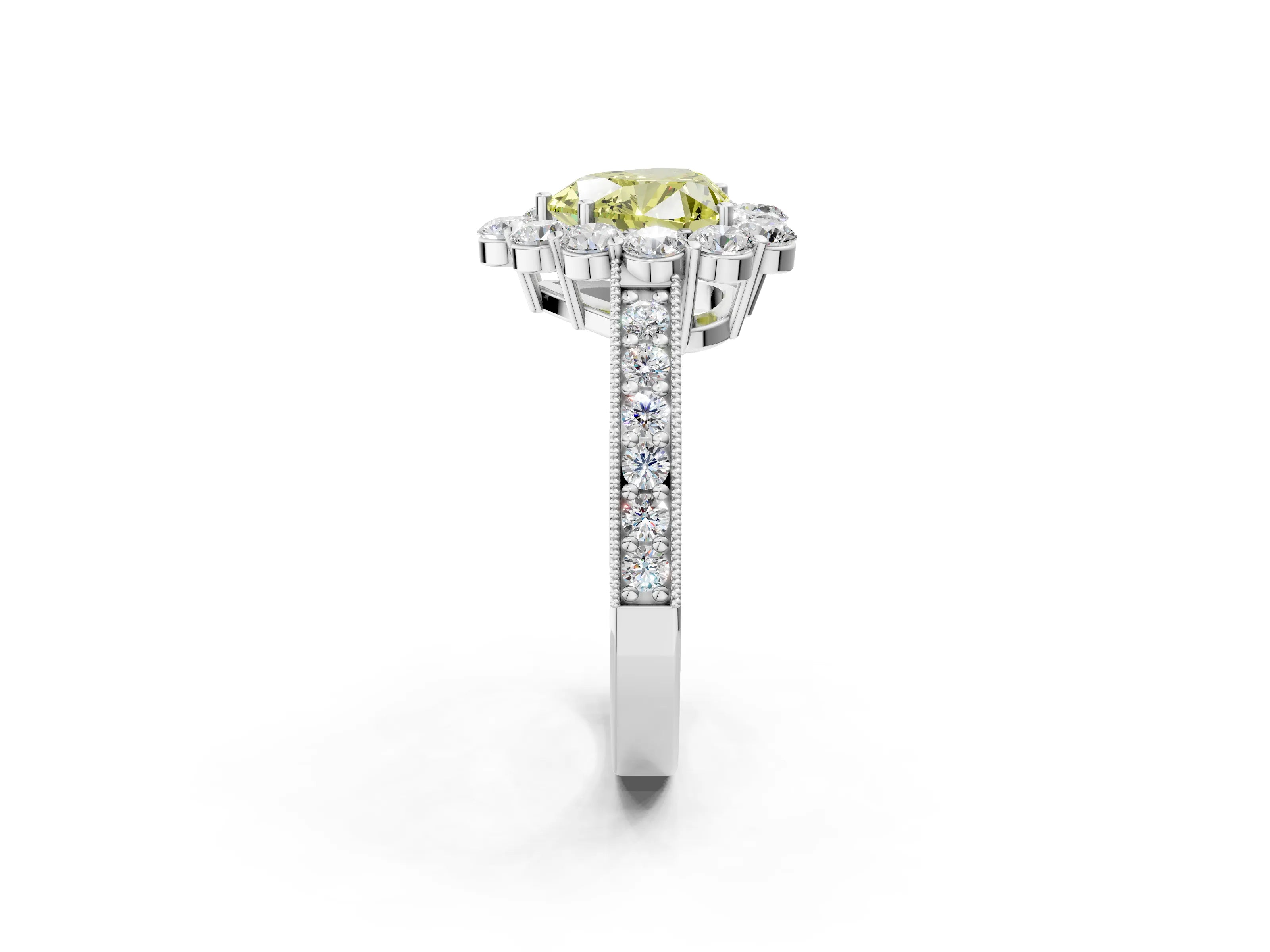 White gold Fancy Yellow Heart Cut Cut Halo Diamond Pavé Engagement Ring with Milgrain Detailing_2