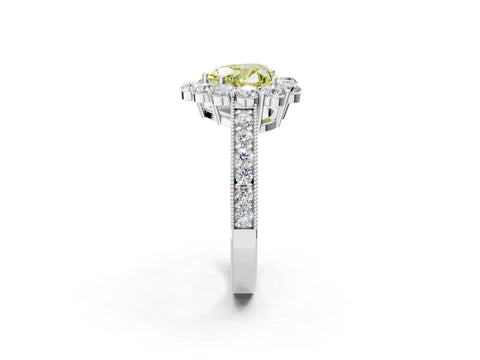 White gold Fancy Yellow Heart Cut Cut Halo Diamond Pavé Engagement Ring with Milgrain Detailing_2