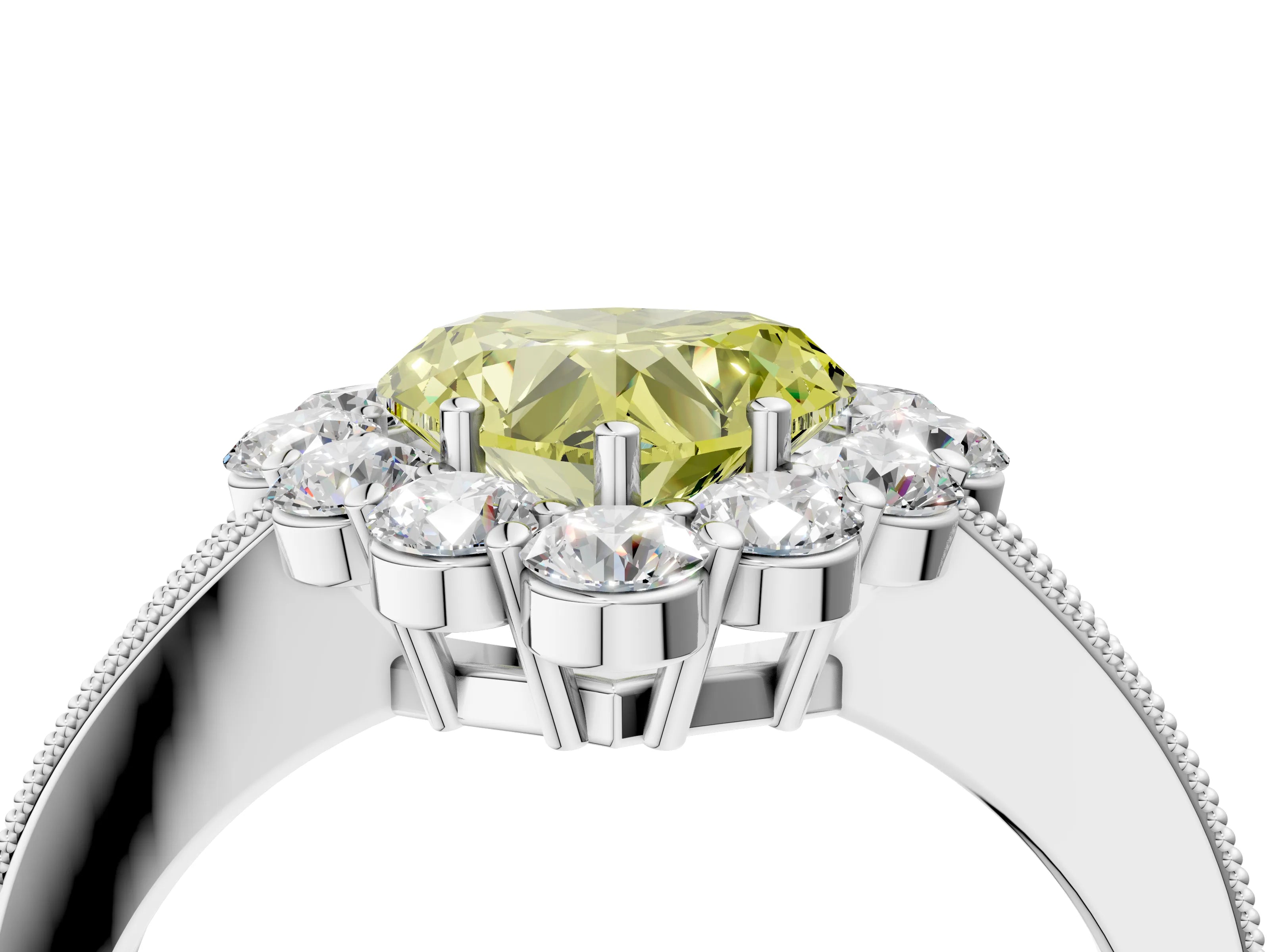 White gold Fancy Yellow Heart Cut Cut Halo Diamond Pavé Engagement Ring with Milgrain Detailing_4