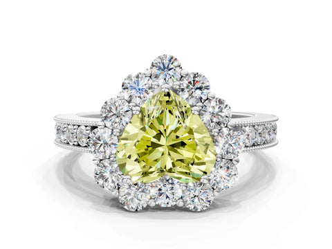 White gold Fancy Yellow Heart Cut Cut Halo Diamond Pavé Engagement Ring with Milgrain Detailing