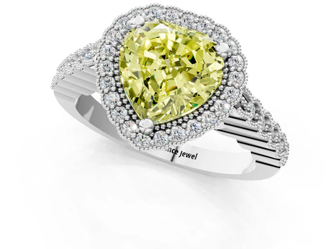 White gold Fancy Yellow Heart Cut Cut Halo Pavé Solitaire Ring with Milgrain Band_13