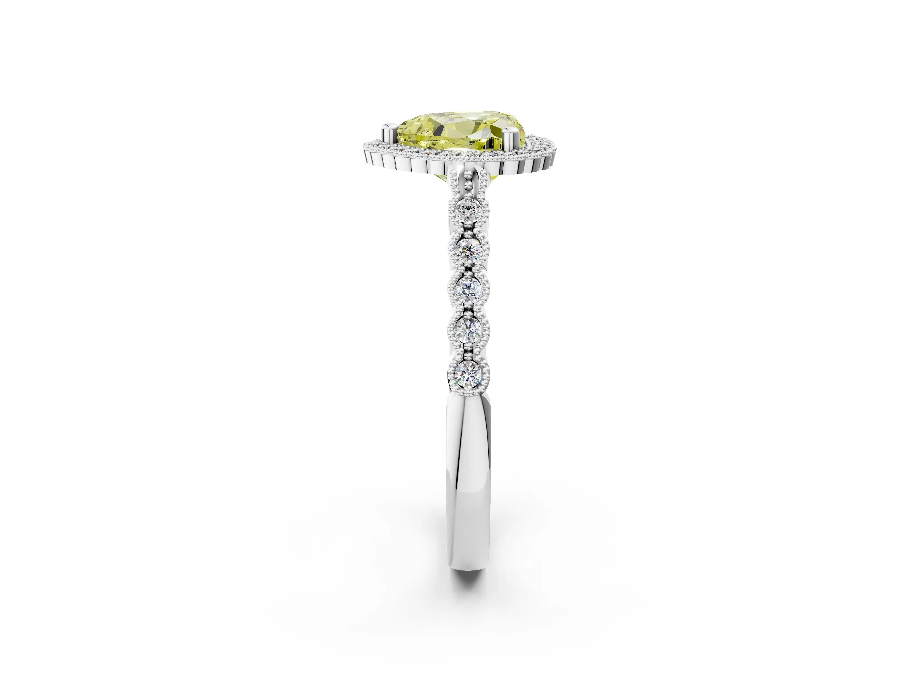 White gold Fancy Yellow Heart Cut Cut Halo Pavé Solitaire Ring with Milgrain Band_14
