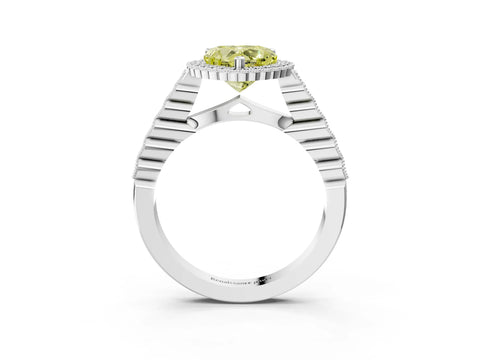 White gold Fancy Yellow Heart Cut Cut Halo Pavé Solitaire Ring with Milgrain Band_15