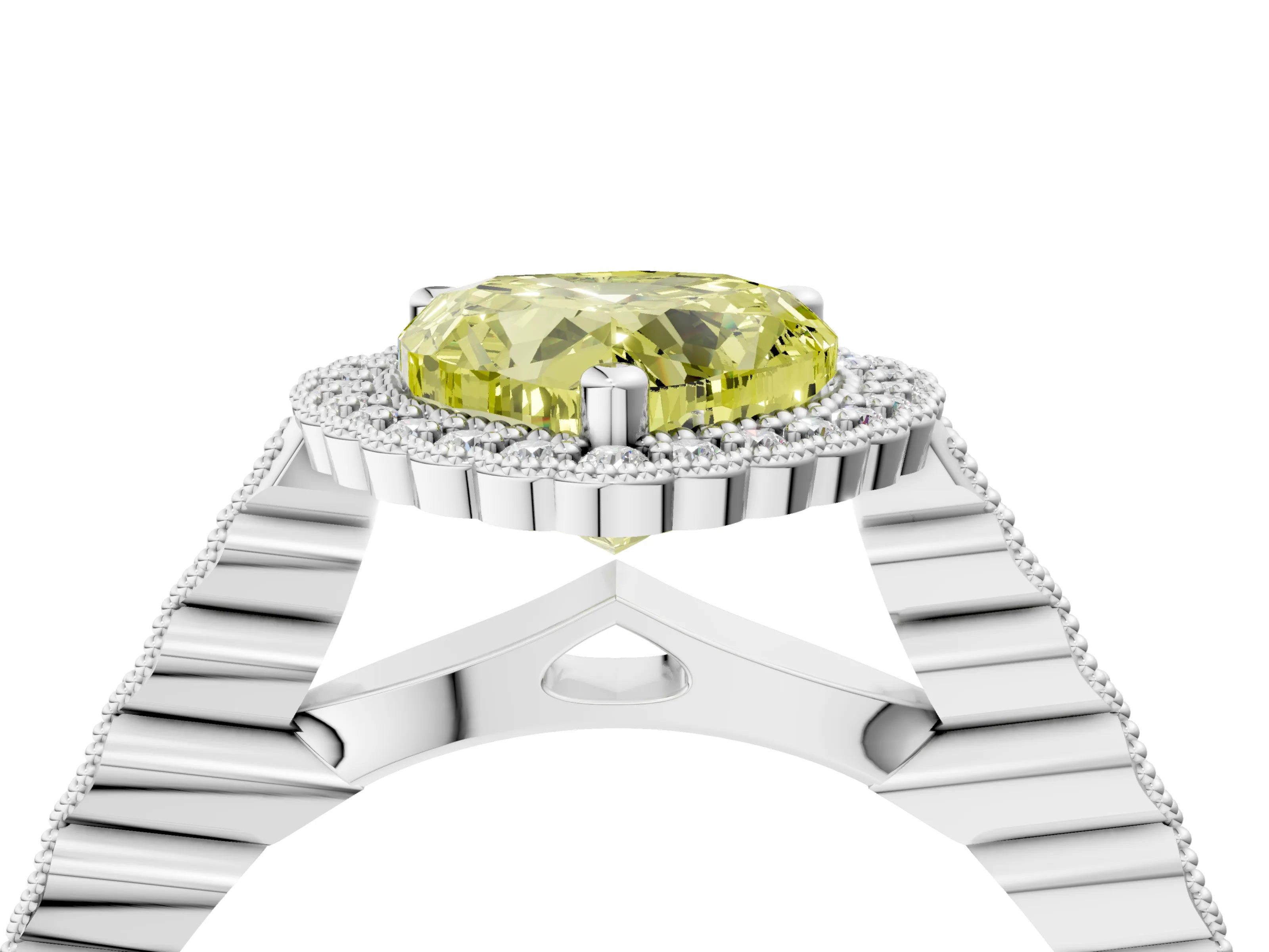 White gold Fancy Yellow Heart Cut Cut Halo Pavé Solitaire Ring with Milgrain Band_16