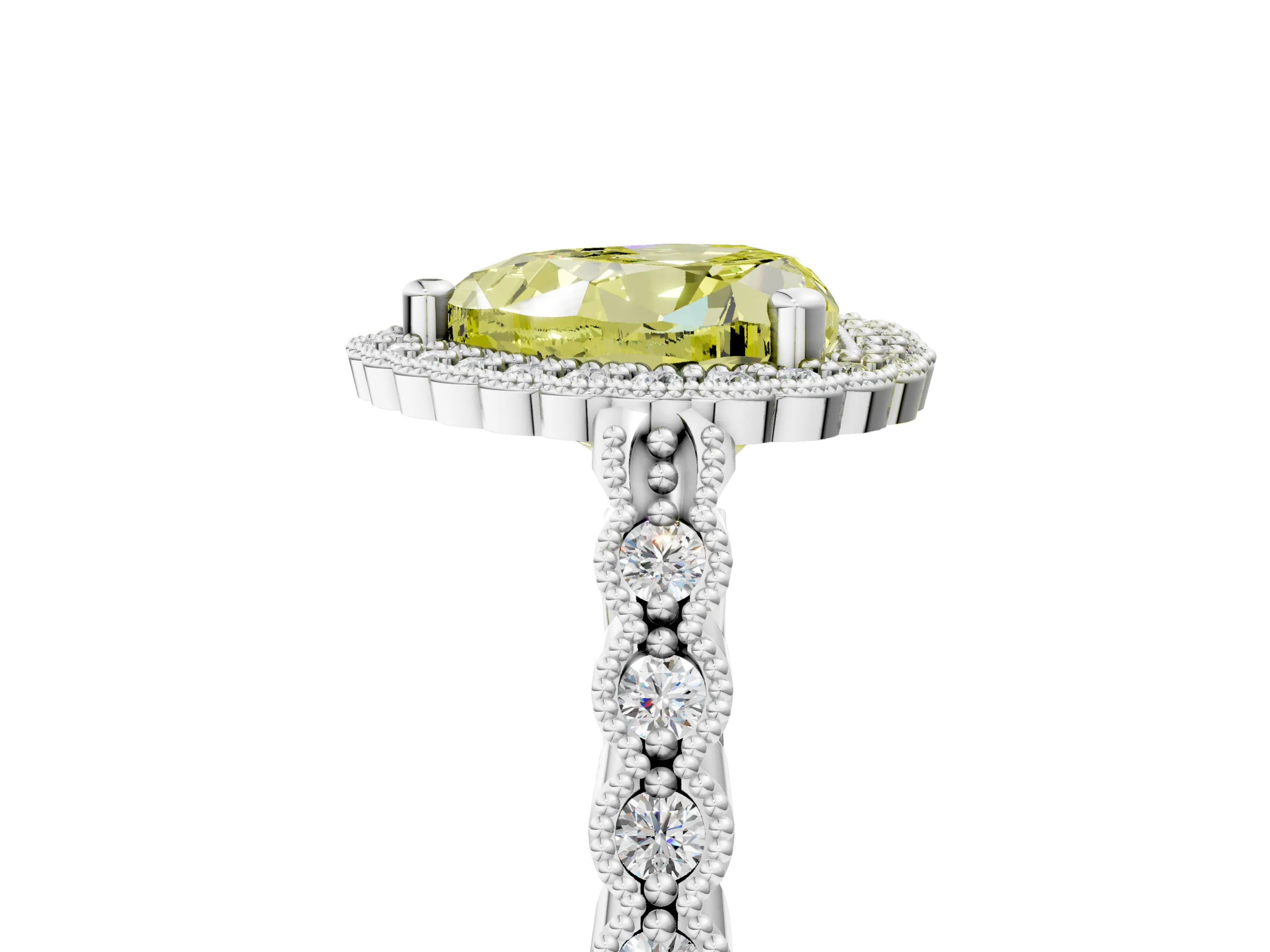White gold Fancy Yellow Heart Cut Cut Halo Pavé Solitaire Ring with Milgrain Band_17