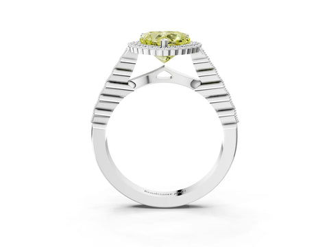 White gold Fancy Yellow Heart Cut Cut Halo Pavé Solitaire Ring with Milgrain Band_3