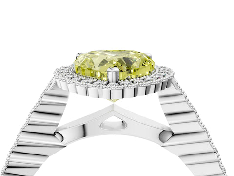 White gold Fancy Yellow Heart Cut Cut Halo Pavé Solitaire Ring with Milgrain Band_4
