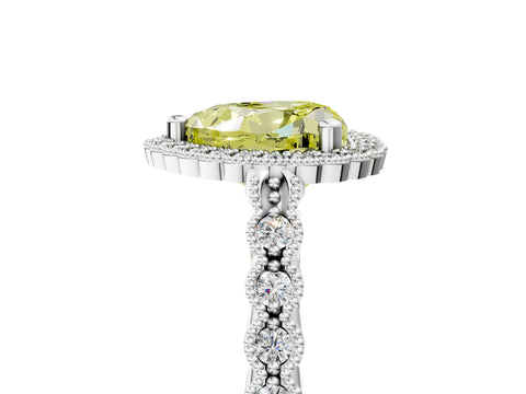 White gold Fancy Yellow Heart Cut Cut Halo Pavé Solitaire Ring with Milgrain Band_5