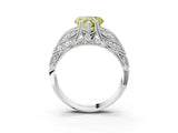 White gold Fancy Yellow Heart Cut Cut Milgrain Pave Diamond Engagement Ring with Four-Prong Setting_6