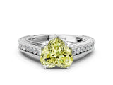 White gold Fancy Yellow Heart Cut Cut Pave Band Milgrain Solitaire Ring