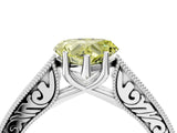 White gold Fancy Yellow Heart Cut Cut Pave Band Milgrain Solitaire Ring_10