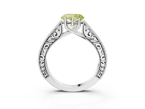 White gold Fancy Yellow Heart Cut Cut Pave Band Milgrain Solitaire Ring_11
