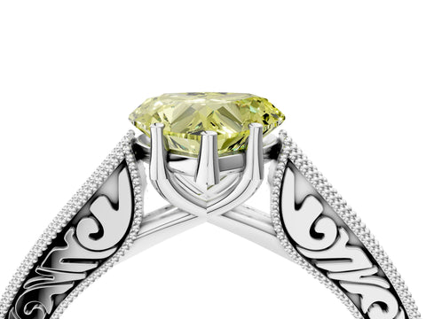 White gold Fancy Yellow Heart Cut Cut Pave Band Milgrain Solitaire Ring_12