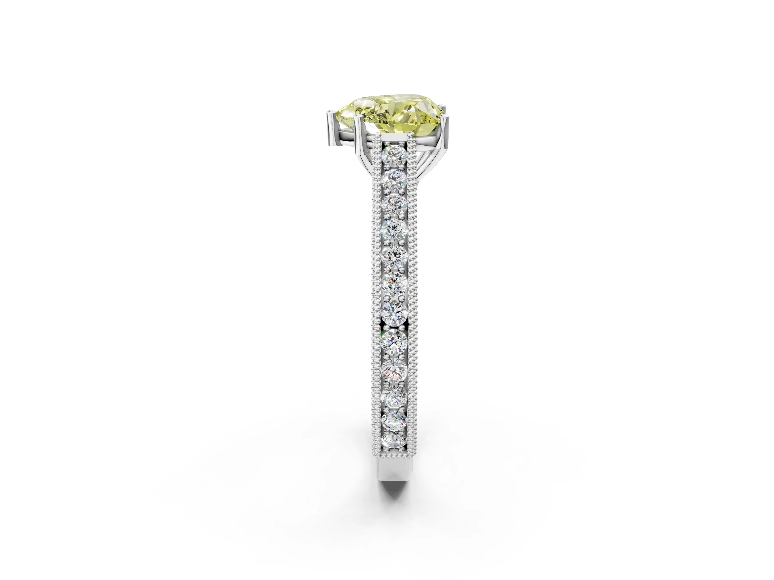 White gold Fancy Yellow Heart Cut Cut Pave Band Milgrain Solitaire Ring_2