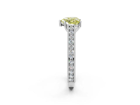 White gold Fancy Yellow Heart Cut Cut Pave Band Milgrain Solitaire Ring_2