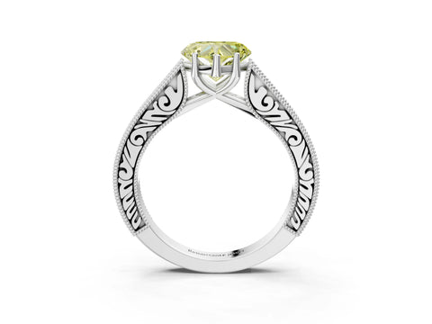 White gold Fancy Yellow Heart Cut Cut Pave Band Milgrain Solitaire Ring_3