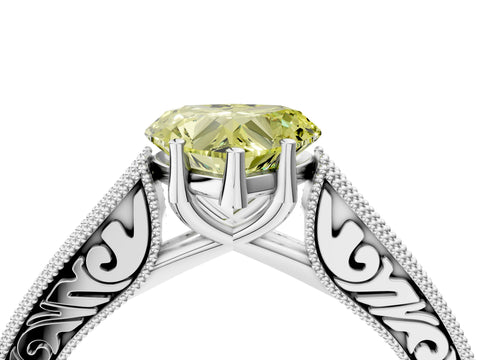 White gold Fancy Yellow Heart Cut Cut Pave Band Milgrain Solitaire Ring_4