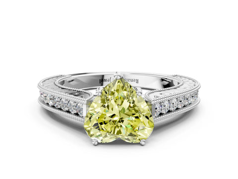 White gold Fancy Yellow Heart Cut Cut Pave Band Milgrain Solitaire Ring_6