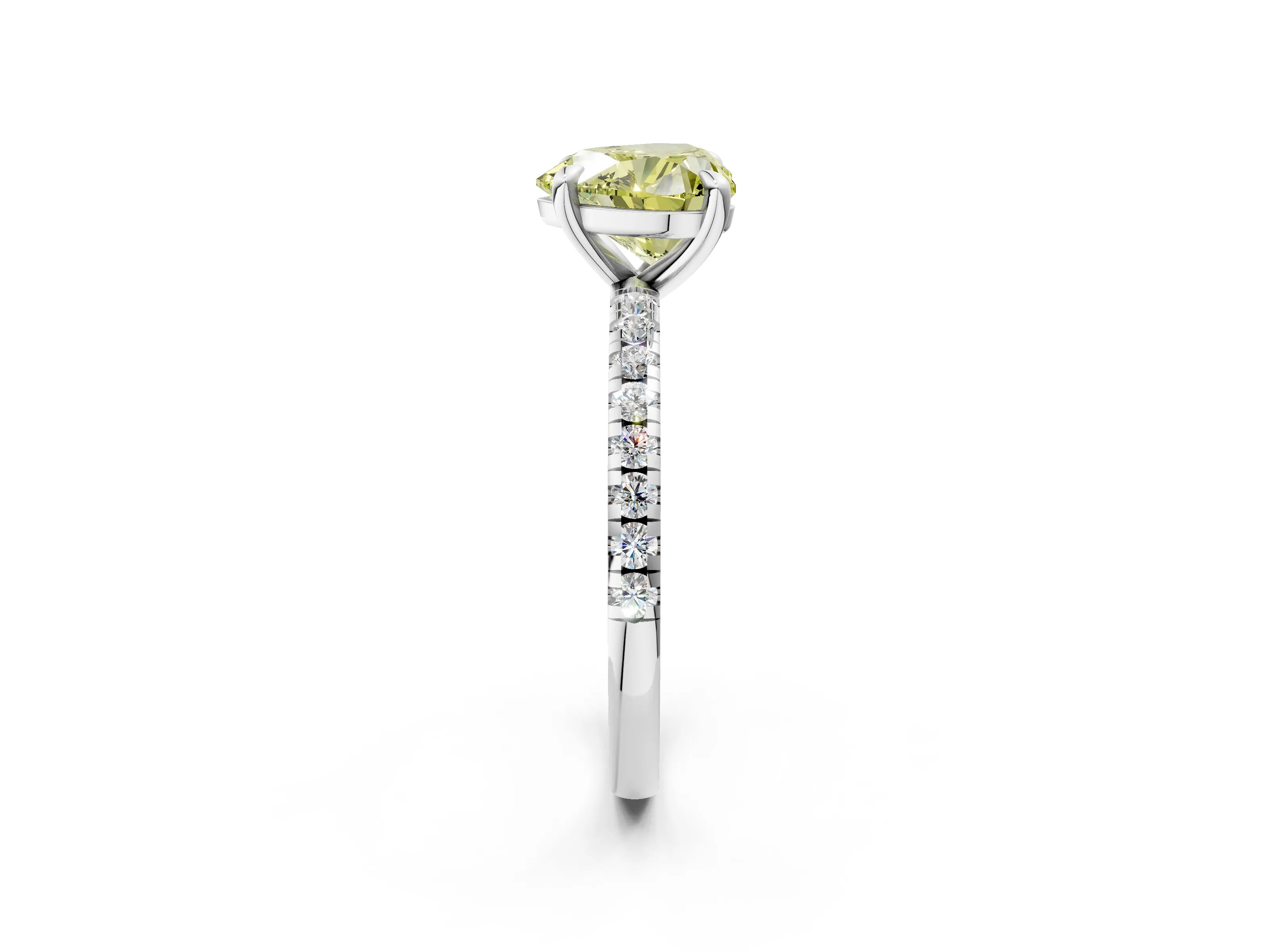 White gold Fancy Yellow Heart Cut Diamond Brilliant Solitaire Ring with Pavé Band and Four-Prong Setting_2