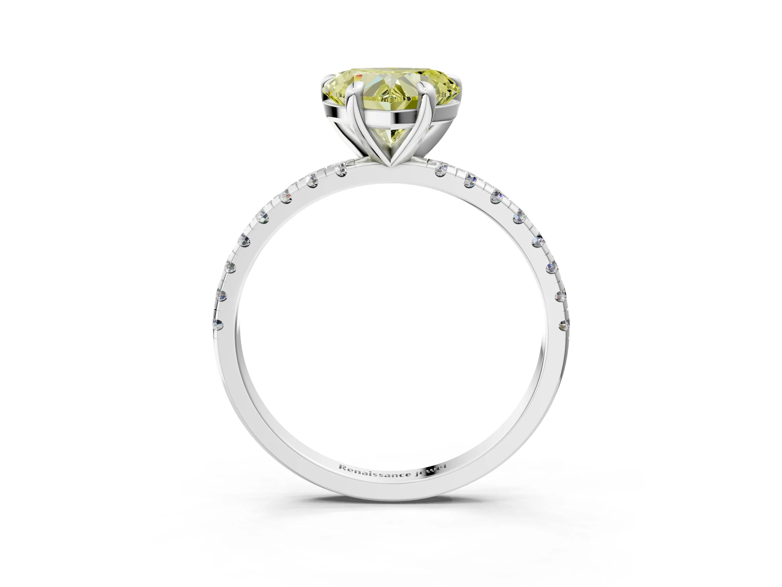 White gold Fancy Yellow Heart Cut Diamond Brilliant Solitaire Ring with Pavé Band and Four-Prong Setting_3