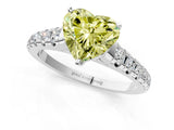 White gold Fancy Yellow Heart Cut Diamond Cathedral Solitaire Ring with Round  Pavé Band_239