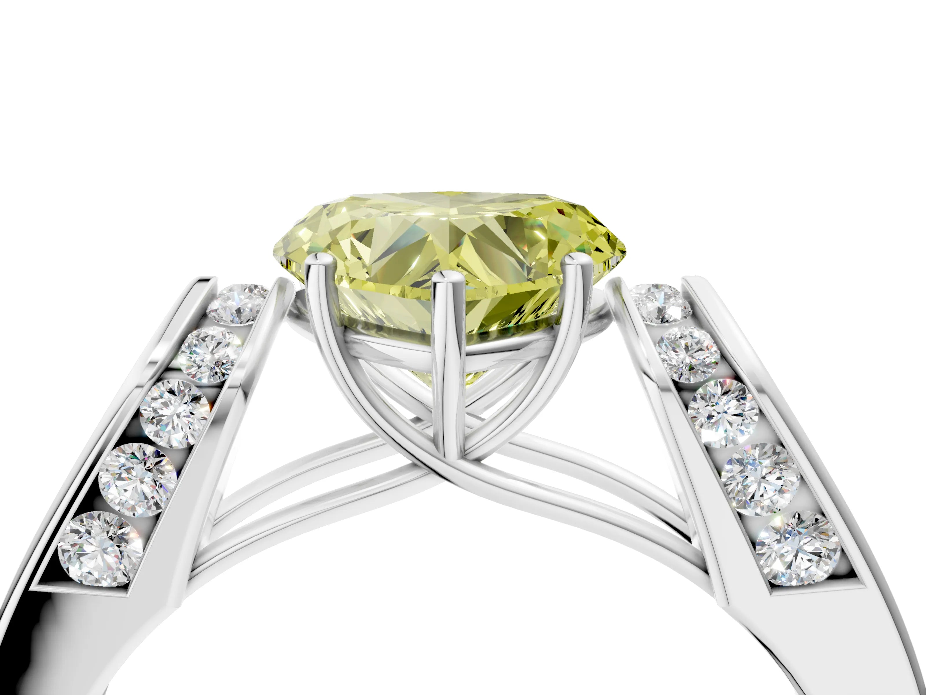 White gold Fancy Yellow Heart Cut Diamond Channel Set Solitaire Ring with Four-Prong Setting_31