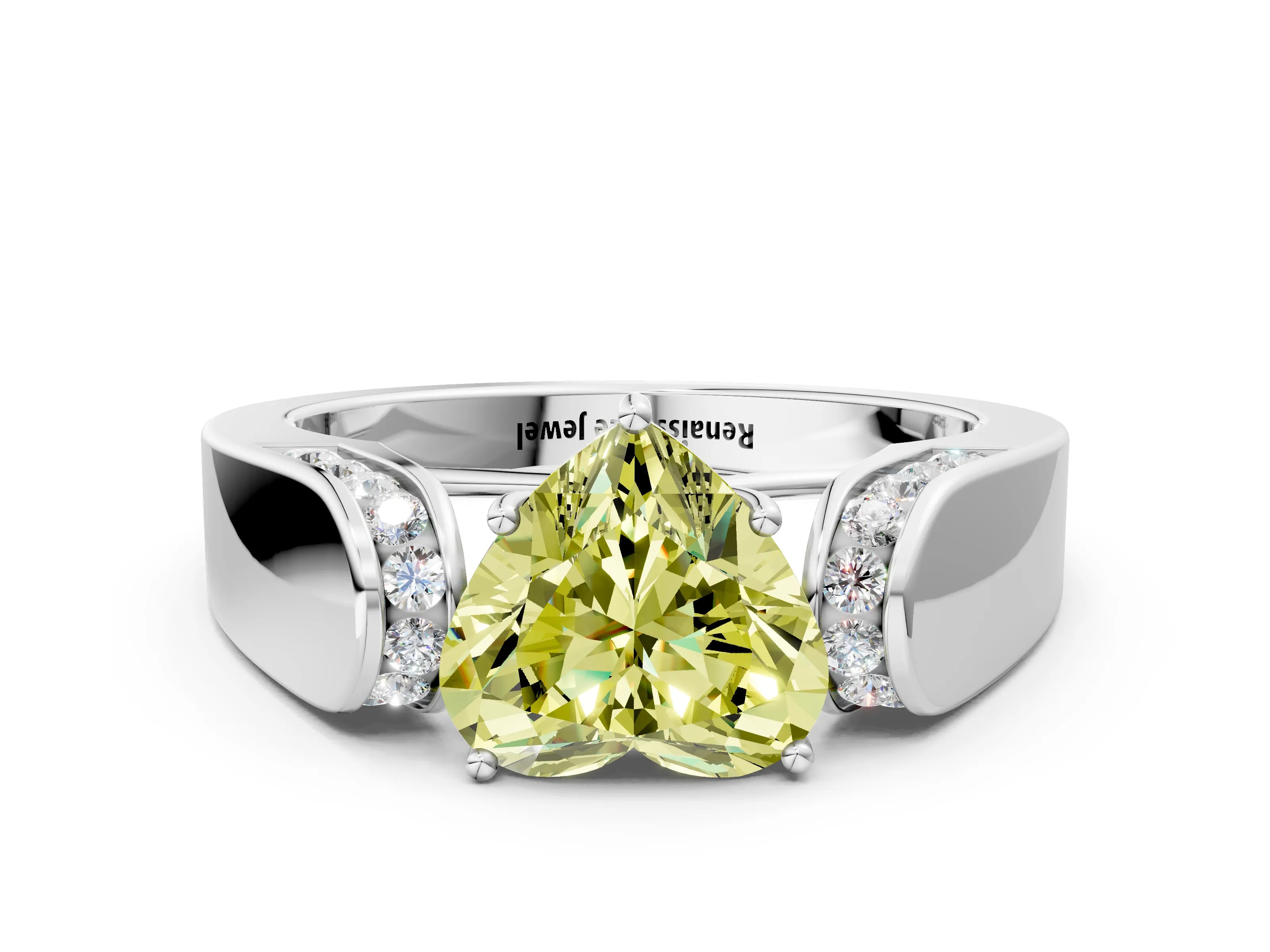White gold Fancy Yellow Heart Cut Diamond Channel Set Solitaire Ring with Four-Prong Setting_38