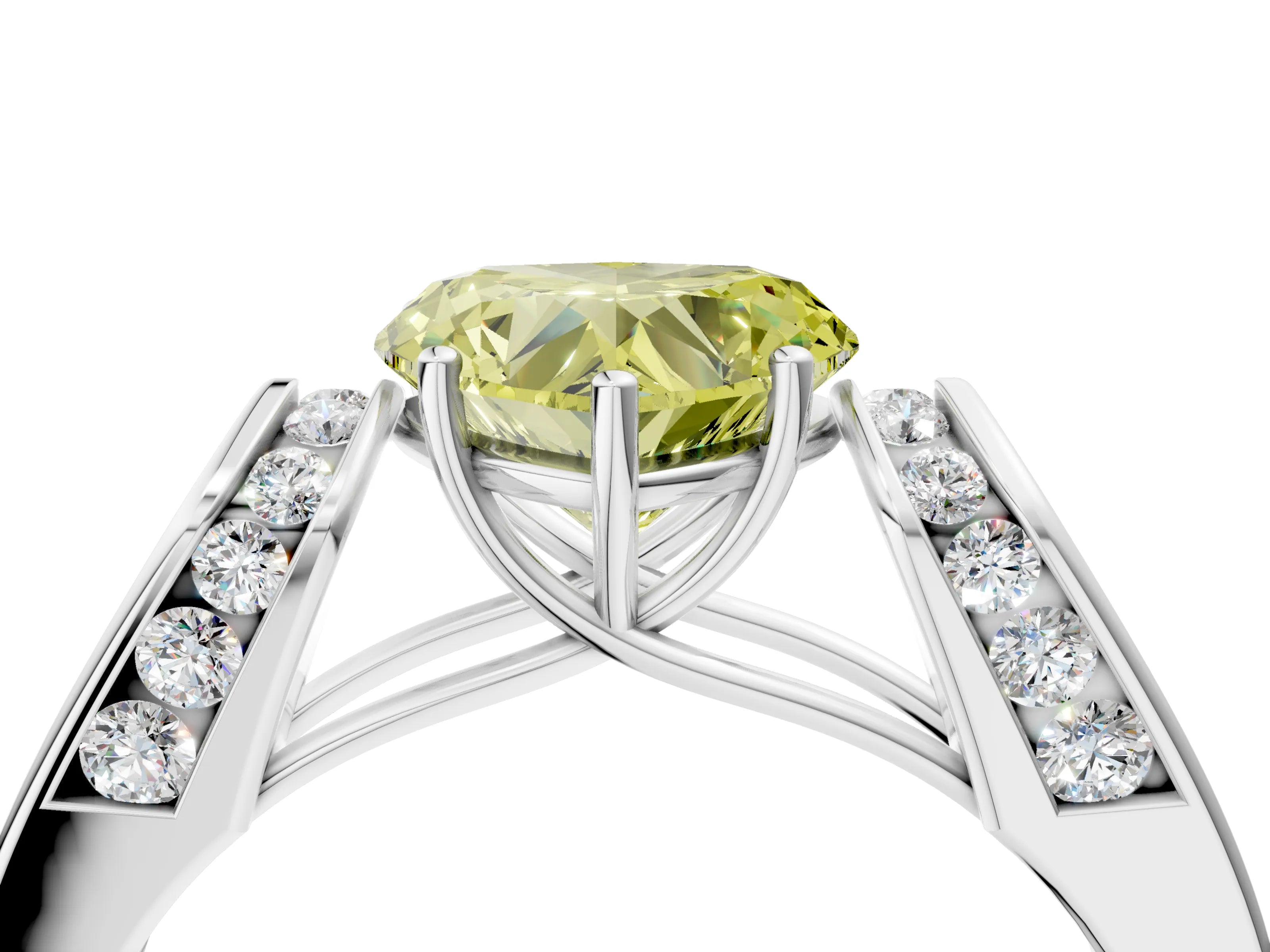 White gold Fancy Yellow Heart Cut Diamond Channel Set Solitaire Ring with Four-Prong Setting_42