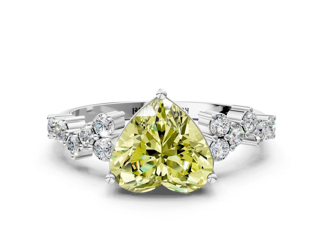 White gold Fancy Yellow Heart Cut Diamond Cluster Pavé Band with Four-Prong Setting_27