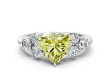 White gold Fancy Yellow Heart  Cut Diamond Cluster Ring with Round Accent Stones and Prong Setting on a Classic Band_49