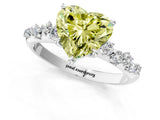 White gold Fancy Yellow Heart Cut Diamond Cluster Side Stone Solitaire Ring with Prong Setting_74