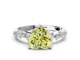 White gold Fancy Yellow Heart Cut Diamond Cluster Side Stone Solitaire Ring with Prong Setting_77