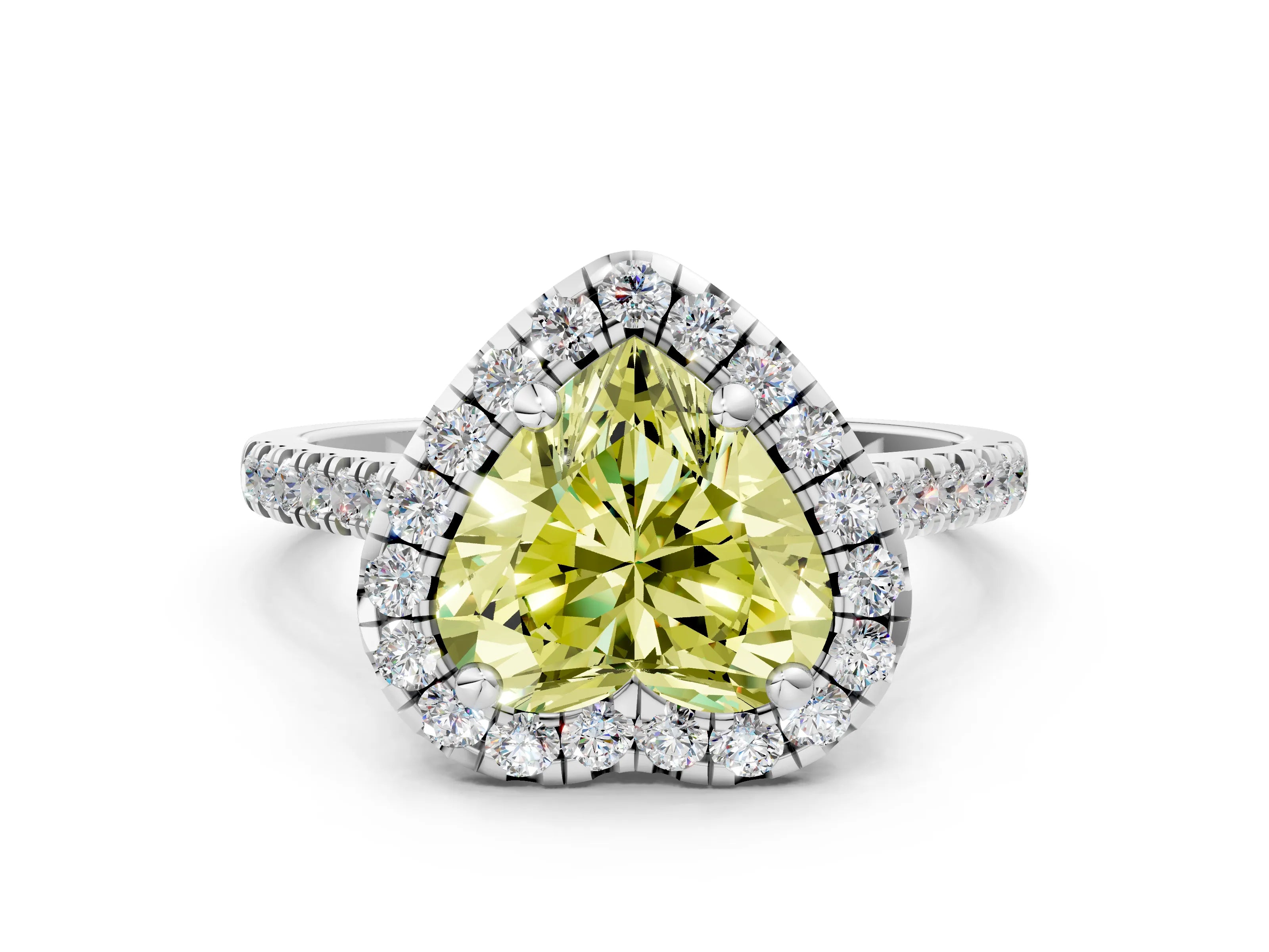 White gold Fancy Yellow Heart Cut Diamond Cushion Halo Ring with Pavé Band_12