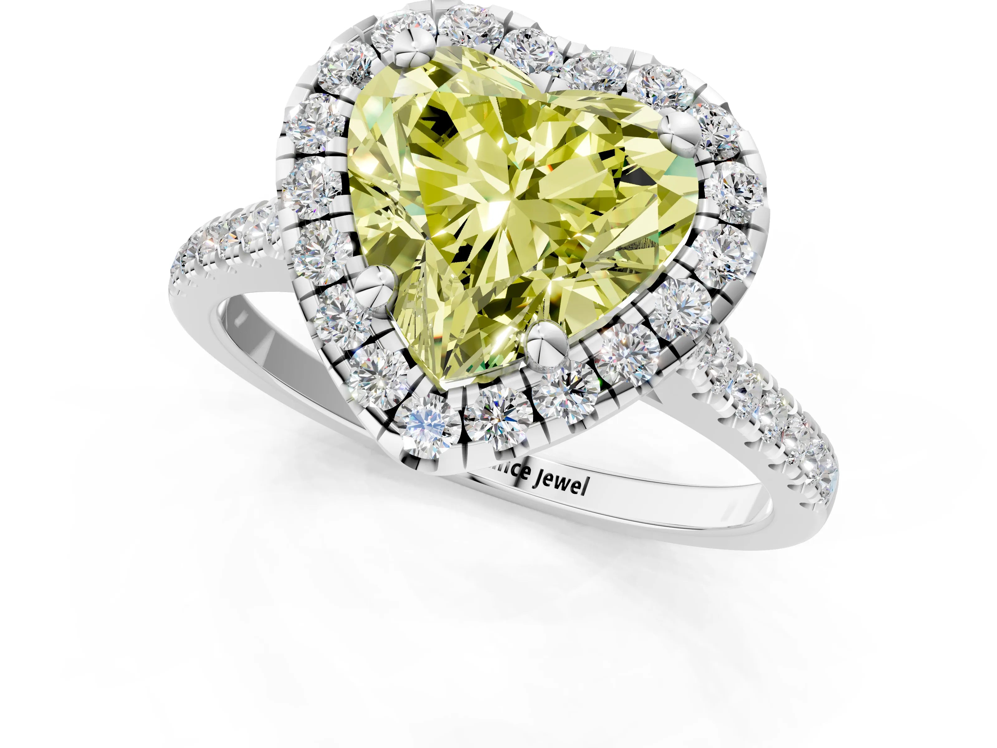 White gold Fancy Yellow Heart Cut Diamond Cushion Halo Ring with Pavé Band_13