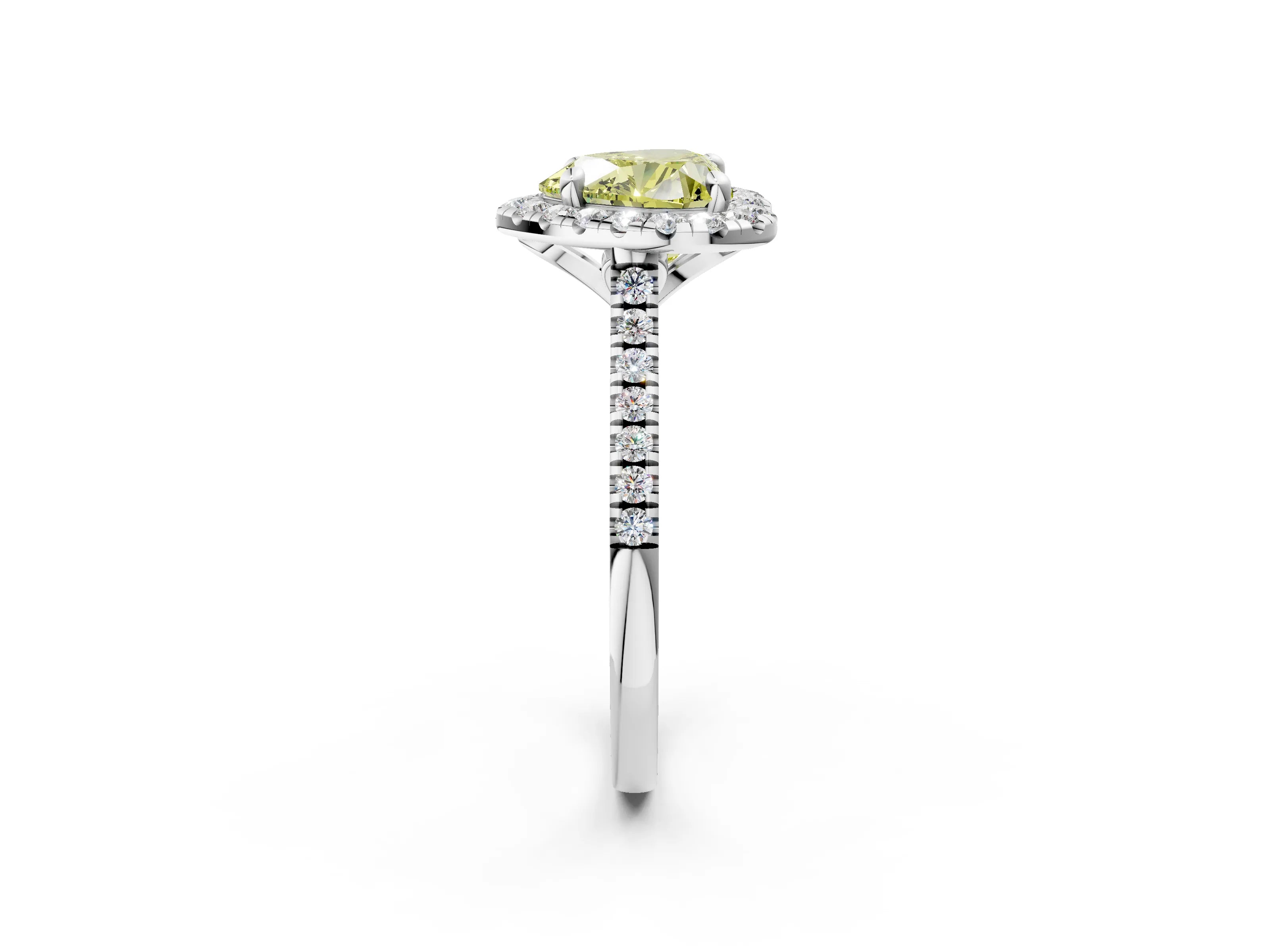 White gold Fancy Yellow Heart Cut Diamond Cushion Halo Ring with Pavé Band_14