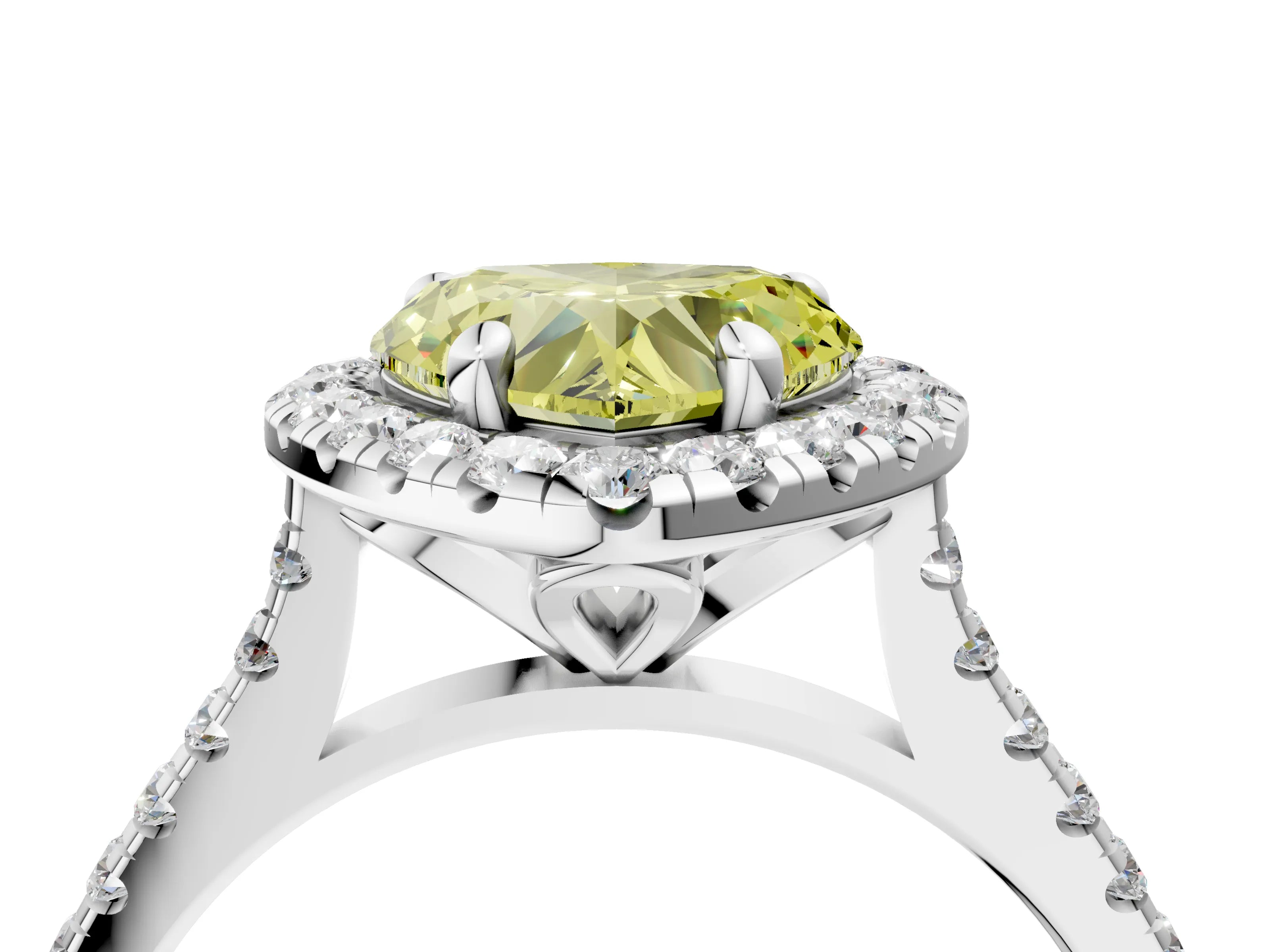 White gold Fancy Yellow Heart Cut Diamond Cushion Halo Ring with Pavé Band_16