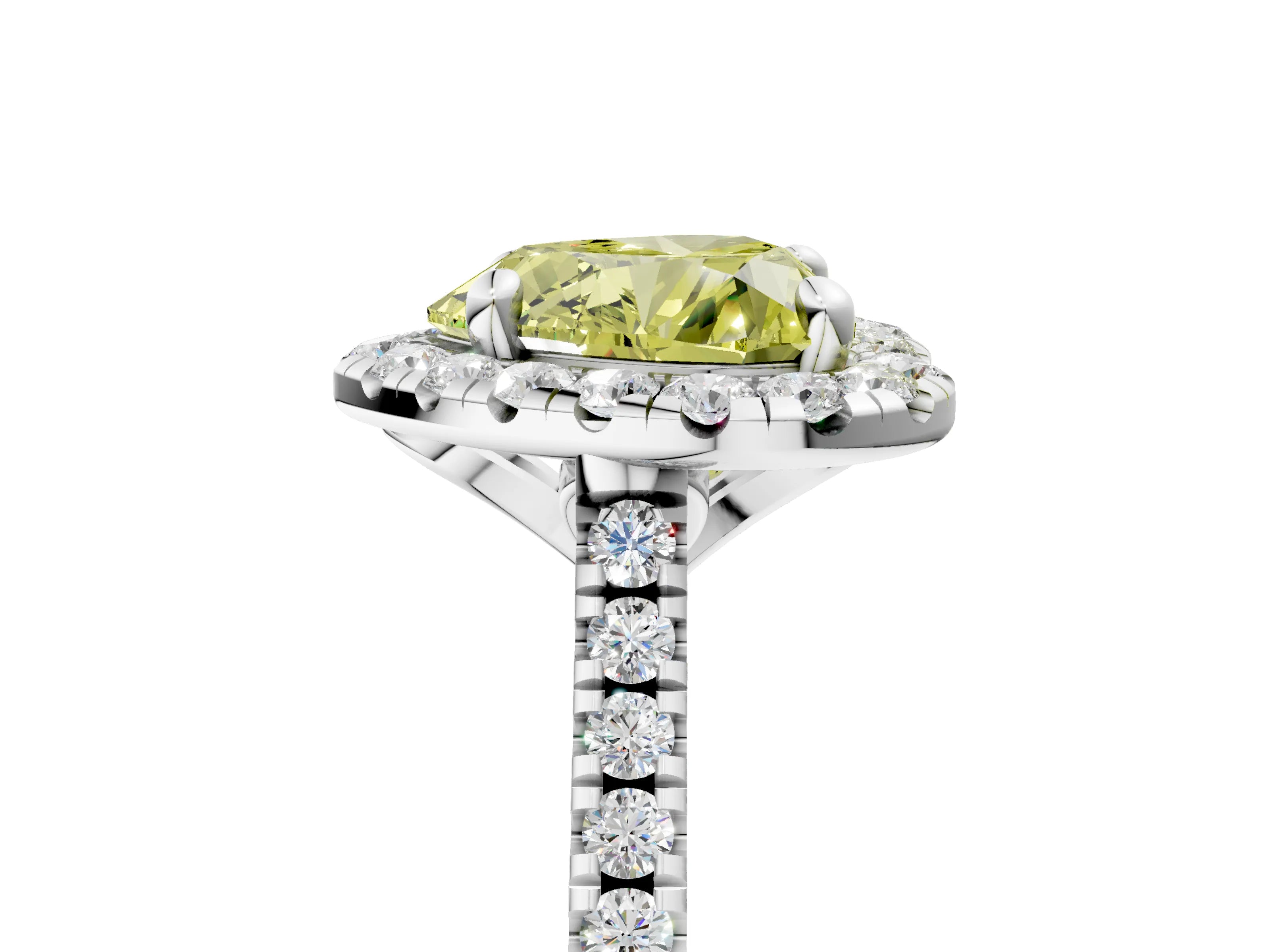 White gold Fancy Yellow Heart Cut Diamond Cushion Halo Ring with Pavé Band_17