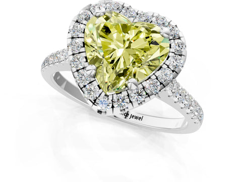 White gold Fancy Yellow Heart Cut Diamond Cushion Halo Ring with Pavé Band_1