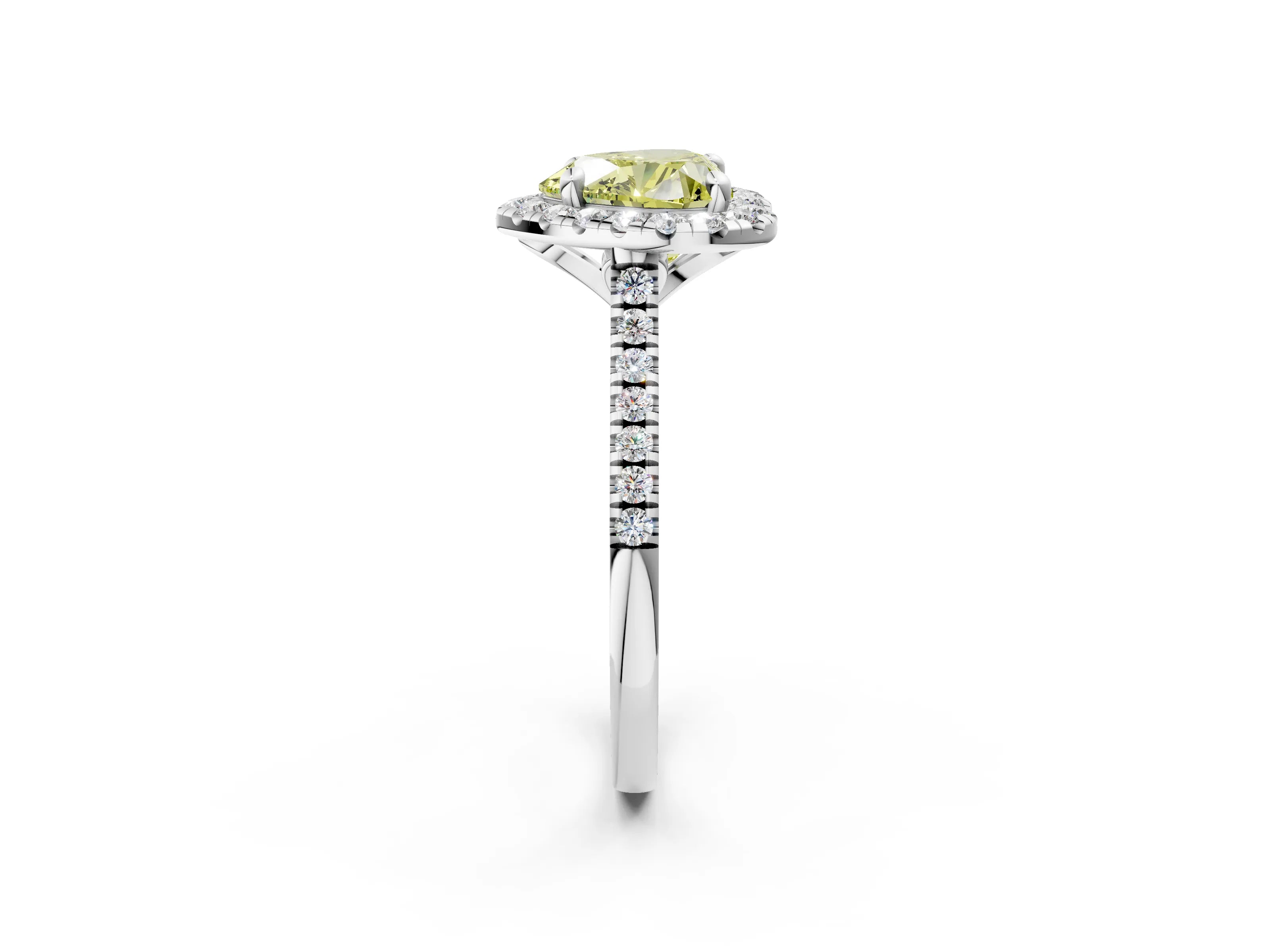 White gold Fancy Yellow Heart Cut Diamond Cushion Halo Ring with Pavé Band_2