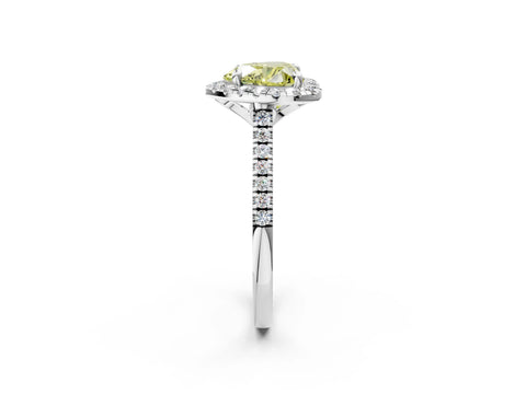 White gold Fancy Yellow Heart Cut Diamond Cushion Halo Ring with Pavé Band_2